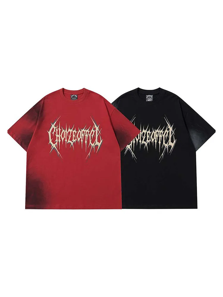 Retro Gradient Tie-Dye Letter Print T-Shirt sold by Oeyes product image thumbnail 3