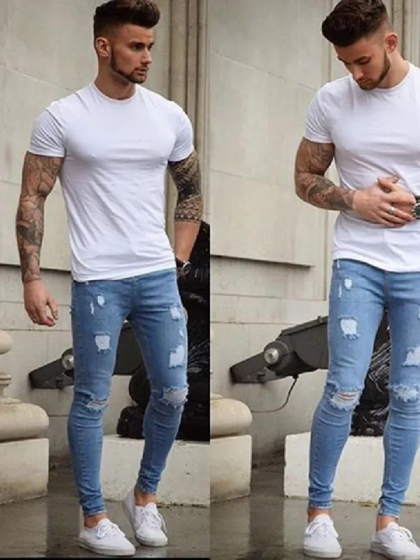 Elastic Ripped Tie Feet Jeans sold by Oeyes