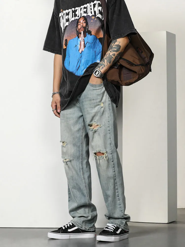 Retro Ripped Patched Washed Jeans sold by Oeyes product image thumbnail 3