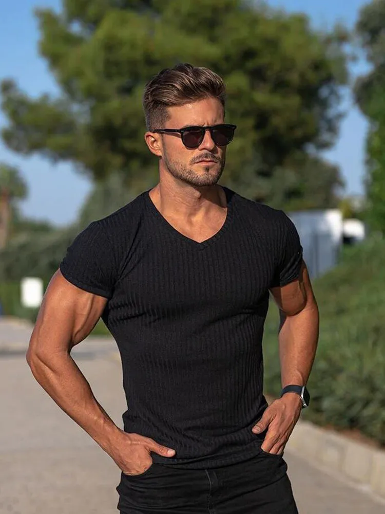 V-Neck Sports Breathable Bottoming Shirt Men'S Moisture Wicking T-Shirt sold by Oeyes product image thumbnail 3