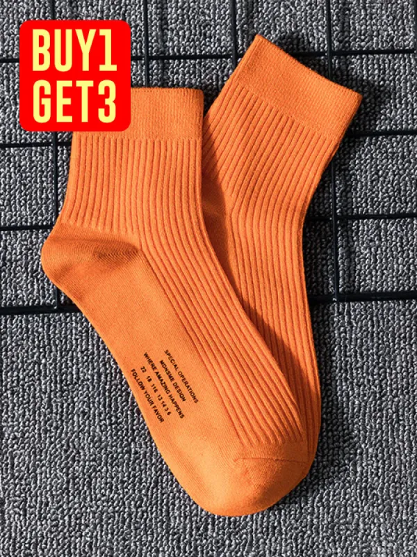 Three Pairs Alphabet Socks Fluorescent Cotton Striped Sports Recreational Men'S Socks sold by Oeyes