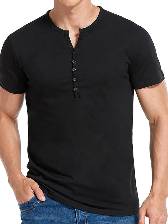 Men'S Solid Color T-Shirts With Button Closure sold by Oeyes