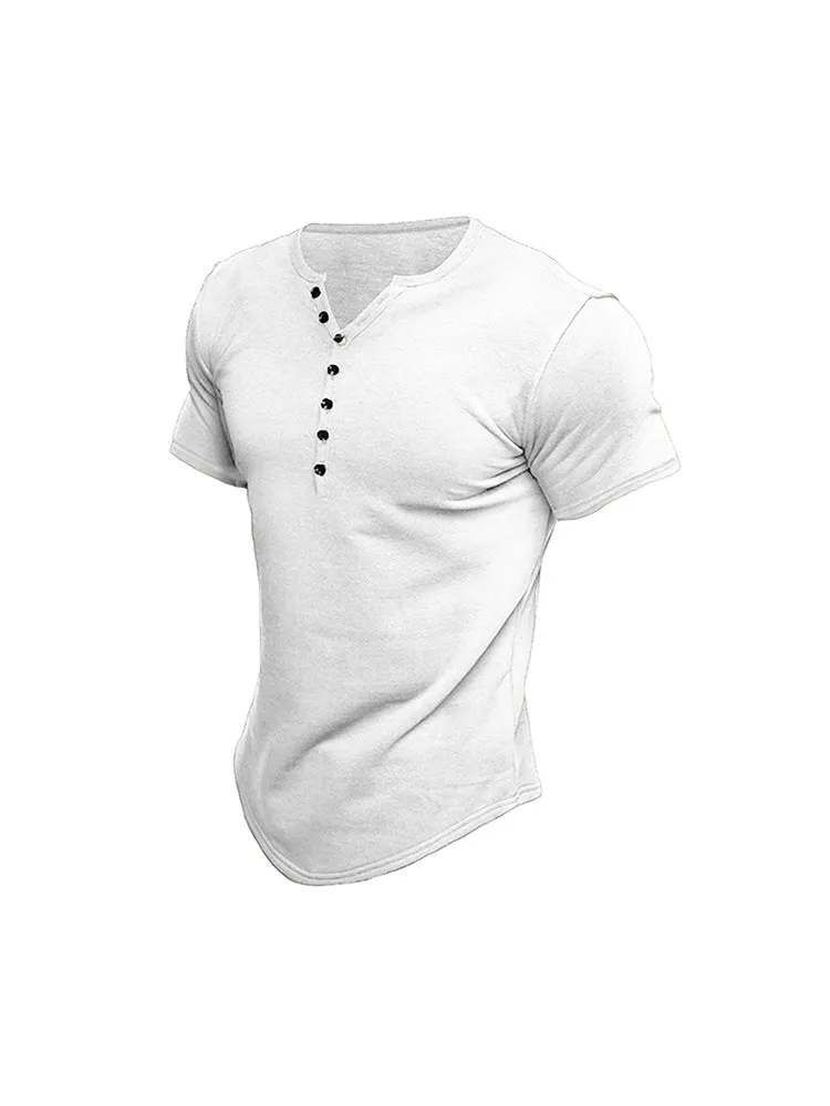 Men'S Solid Color T-Shirts With Button Closure sold by Oeyes product image thumbnail 3