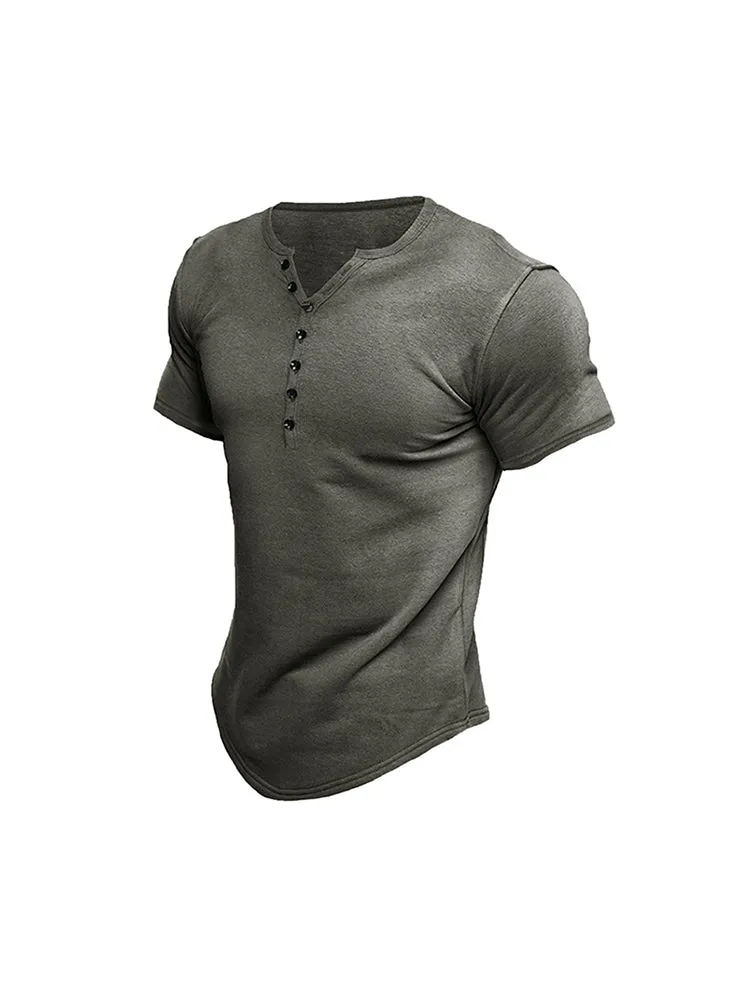 Men'S Solid Color T-Shirts With Button Closure sold by Oeyes product image thumbnail 4