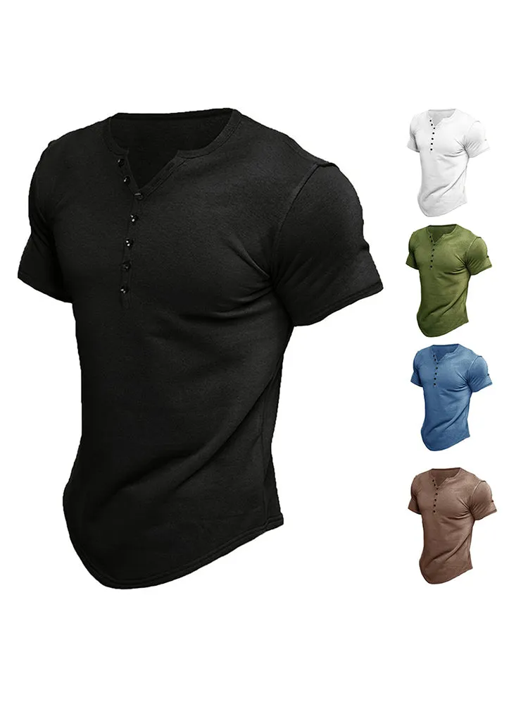 Men'S Solid Color T-Shirts With Button Closure sold by Oeyes product image thumbnail 2