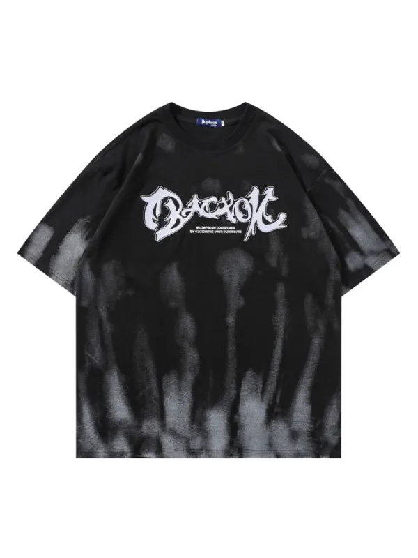 Retro Tie-Dye Embroidery T-Shirt sold by Oeyes