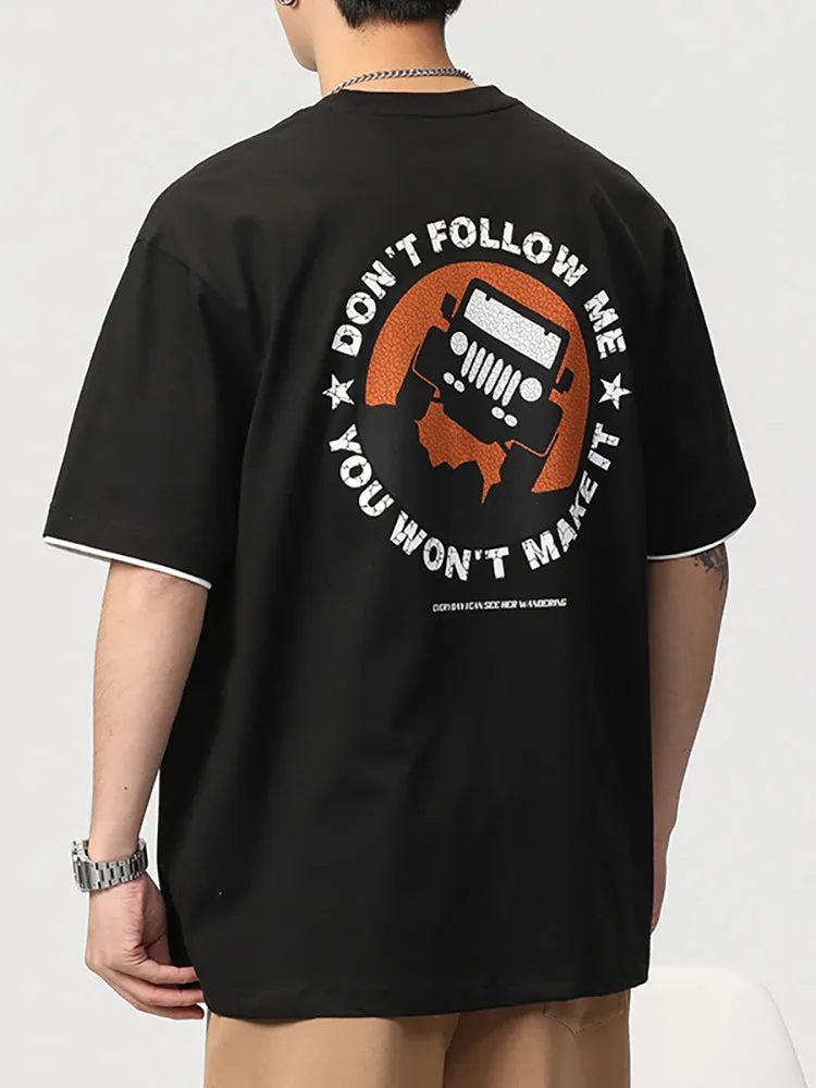 Cartoon Back Letter Printed Men'S Crew Neck T-Shirt sold by Oeyes