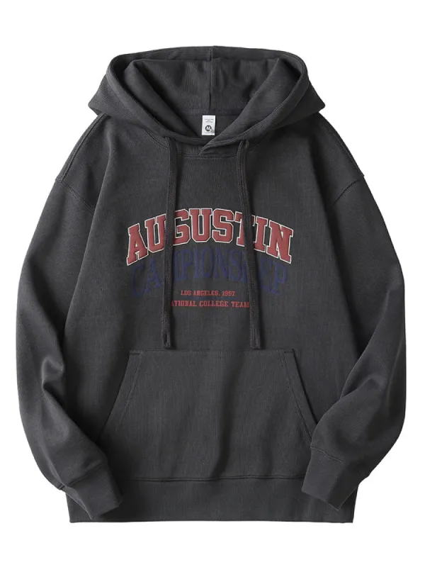 Foam Letter Print Muff Pocket Drawstring Hood Men'S Hoodies sold by Oeyes