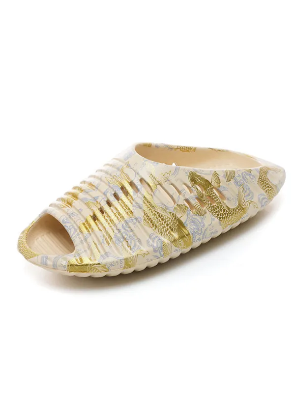 Men'S Flying Saucer Printed Beach Slides made by Oeyes