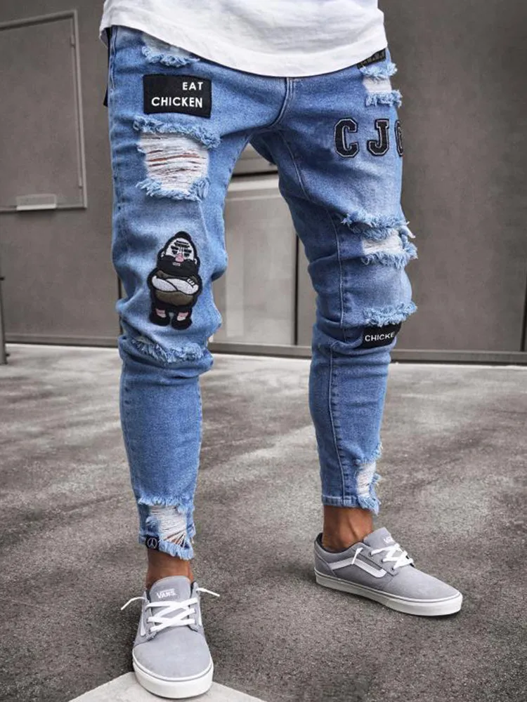 Hip Hop Cartoon Print Ripped Jeans sold by Oeyes product image thumbnail 2