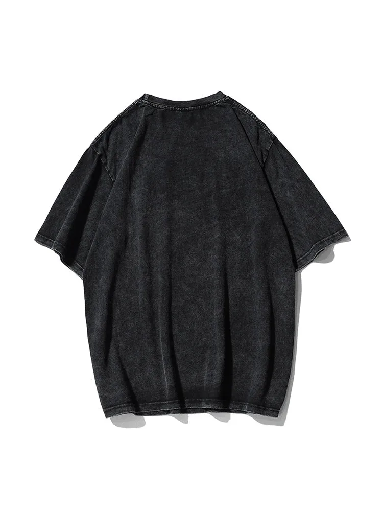 Solid Color Retro Crewneck Loose Fitting T-Shirt sold by Oeyes product image thumbnail 3