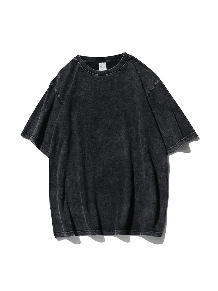 Solid Color Retro Crewneck Loose Fitting T-Shirt sold by Oeyes product image thumbnail 2