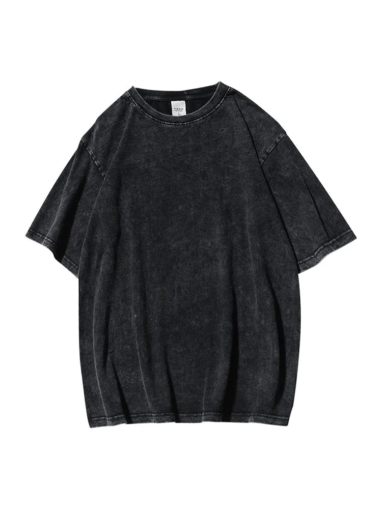 Solid Color Retro Crewneck Loose Fitting T-Shirt sold by Oeyes product image thumbnail 4