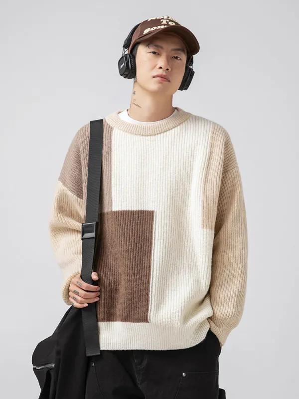 Men'S Spliced Knit Sweaters sold by Oeyes