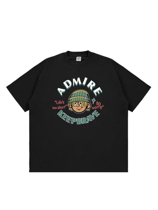 Retro Cartoon Letter Print T-Shirt sold by Oeyes