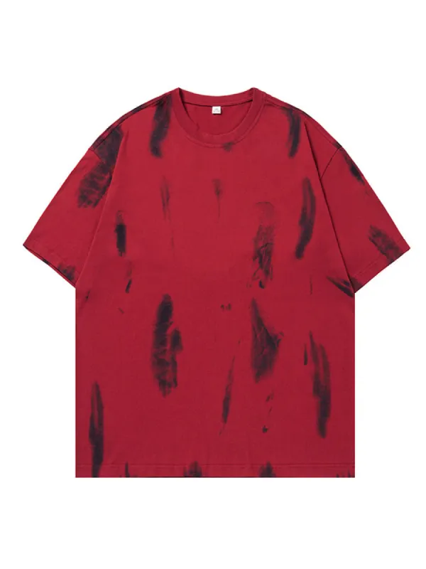 Retro Tie-Dyed Print T-Shirt sold by Oeyes