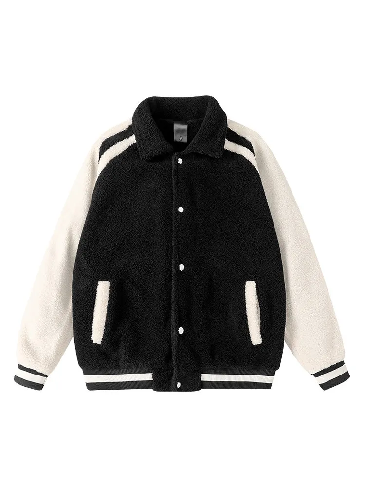 Contrast Color Lapel Button Lambswool Coat sold by Oeyes