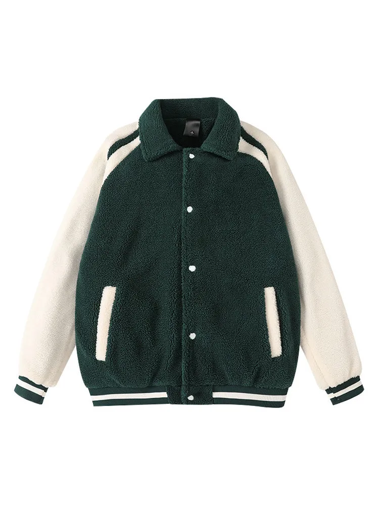 Contrast Color Lapel Button Lambswool Coat sold by Oeyes product image thumbnail 3