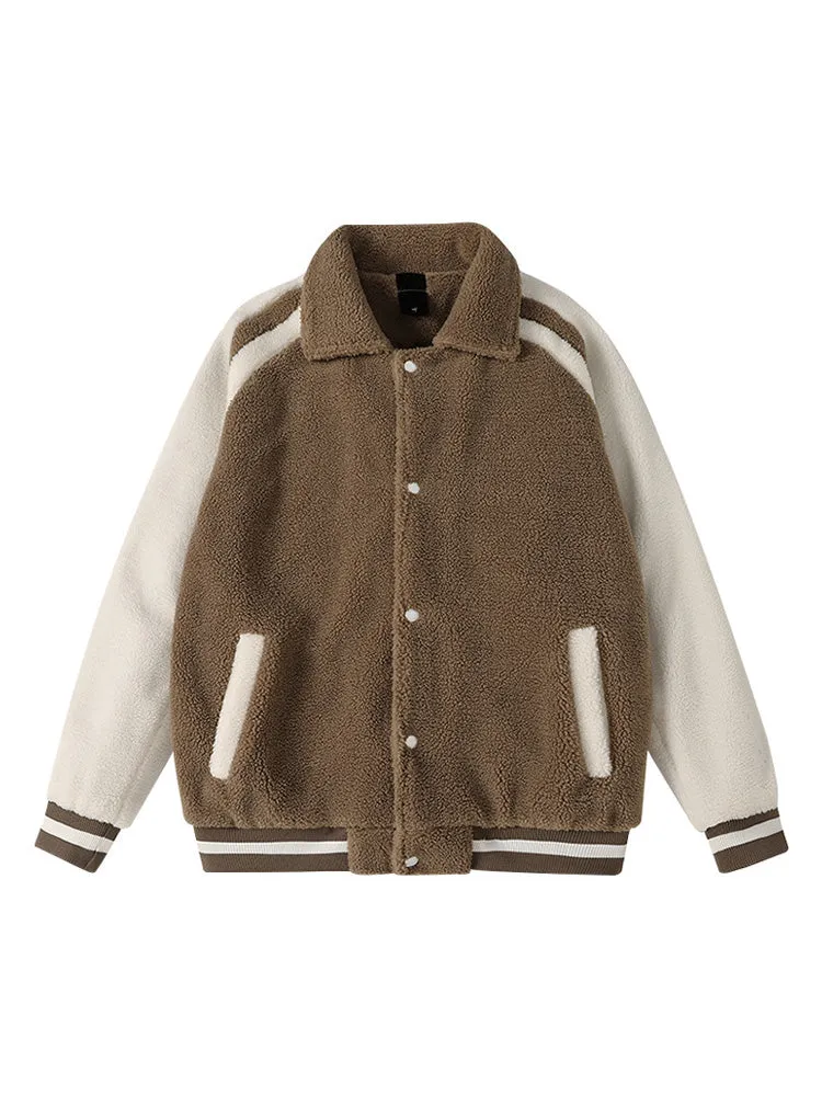 Contrast Color Lapel Button Lambswool Coat sold by Oeyes product image thumbnail 2