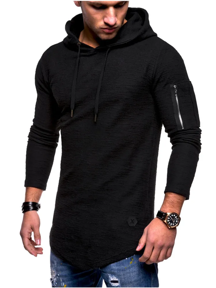 Men'S Solid Colour Round Neck Hooded Long Sleeve Arm Zip Hoodie sold by Oeyes product image thumbnail 4