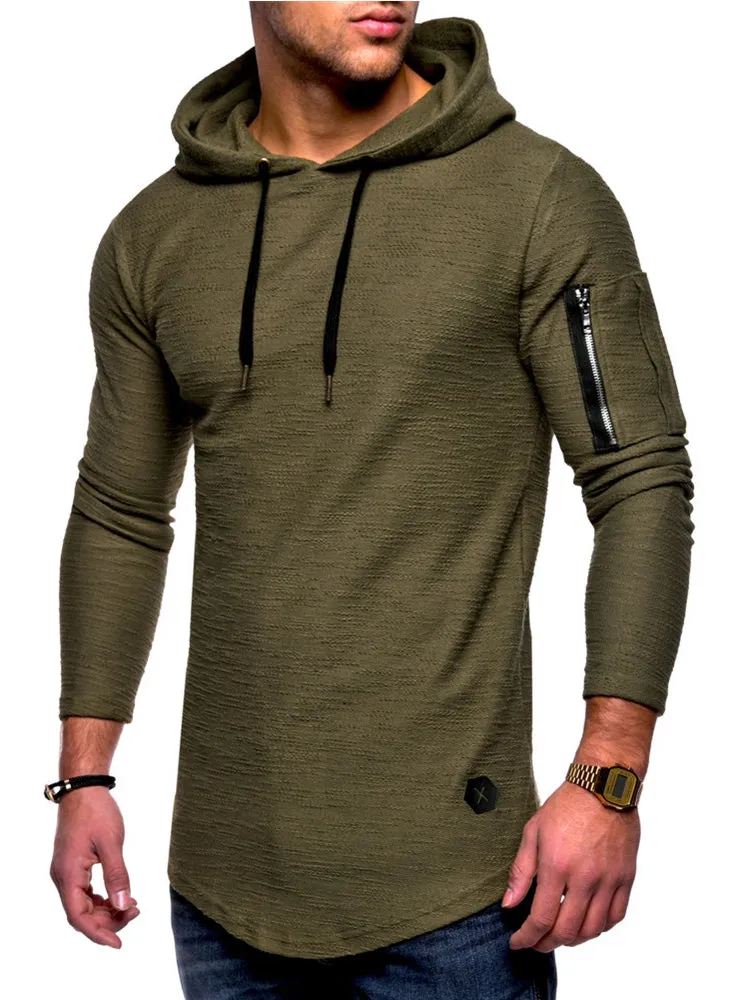 Men'S Solid Colour Round Neck Hooded Long Sleeve Arm Zip Hoodie sold by Oeyes