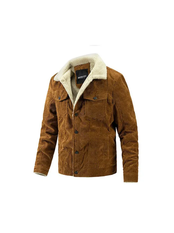 Men's Corduroy Winter Padded Thick Lambswool Workwear Warm Cotton Jacket sold by Oeyes