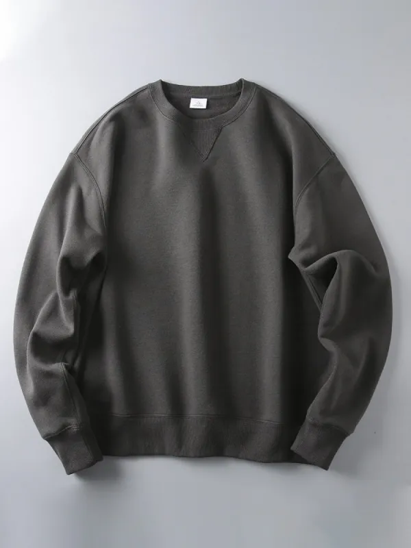 Vintage Highweight Men'S Solid Color Casual Loose Round Neck Long Sleeve Sweatshirt sold by Oeyes