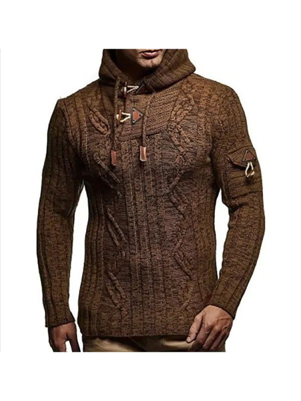 Men'S Knit Hooded Button Sweater sold by Oeyes