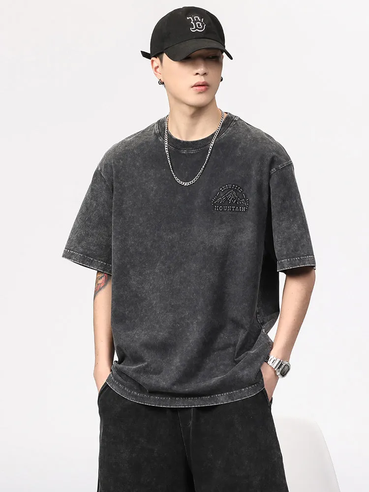 Washed Slouchy Shoulder Shape Back Embossed Fit Tees sold by Oeyes product image thumbnail 5