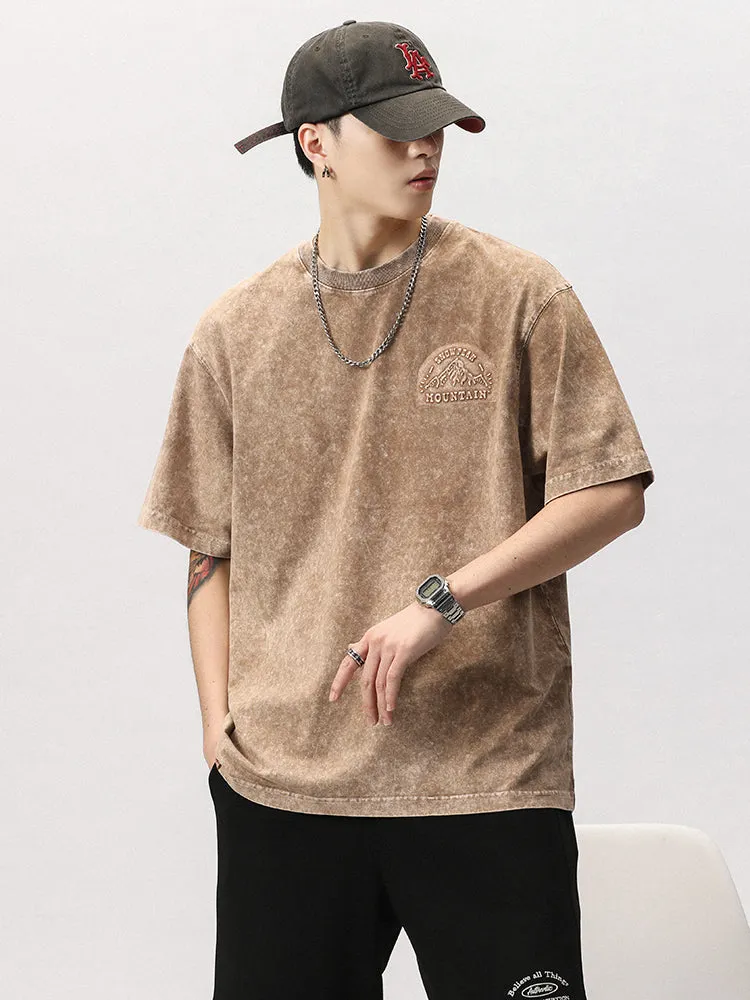 Washed Slouchy Shoulder Shape Back Embossed Fit Tees sold by Oeyes product image thumbnail 3