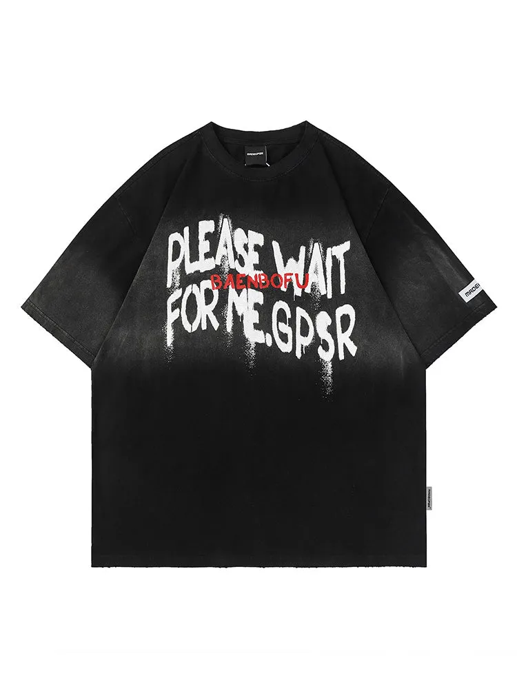 Retro Letter Print T-Shirt sold by Oeyes