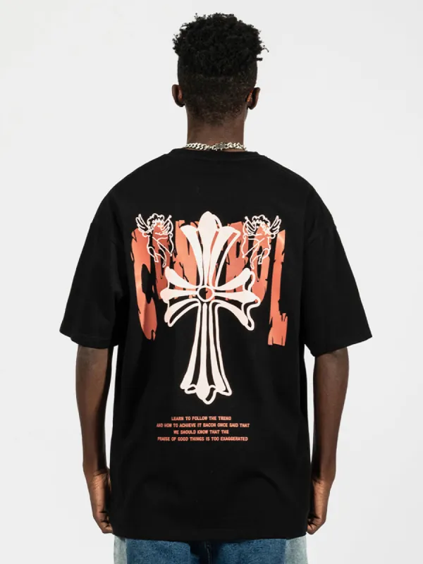 Men'S Back Cross Loose T-Shirts sold by Oeyes