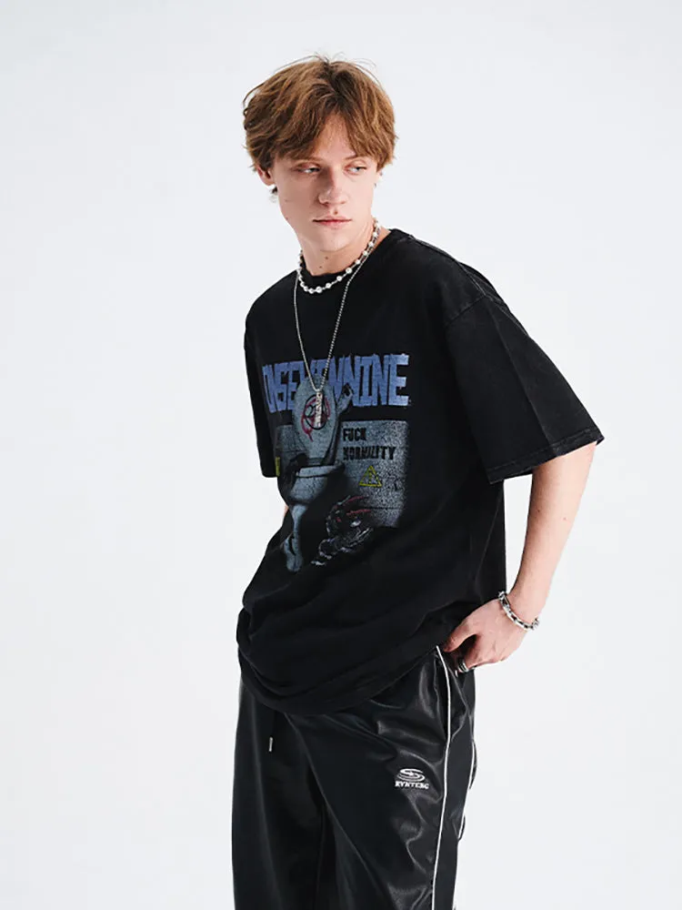 Casual Cartoon Print Washed T-Shirt sold by Oeyes product image thumbnail 4