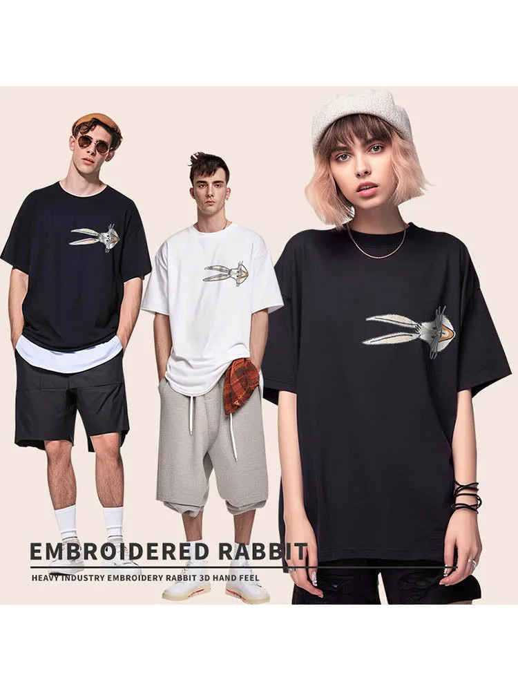 Men'S Flowy Cotton T-Shirts With Rabbit Embroidery sold by Oeyes product image thumbnail 3