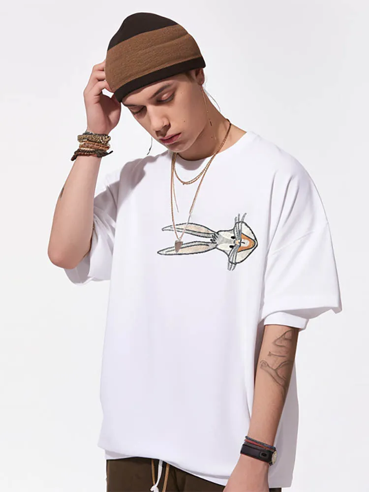Men'S Flowy Cotton T-Shirts With Rabbit Embroidery sold by Oeyes