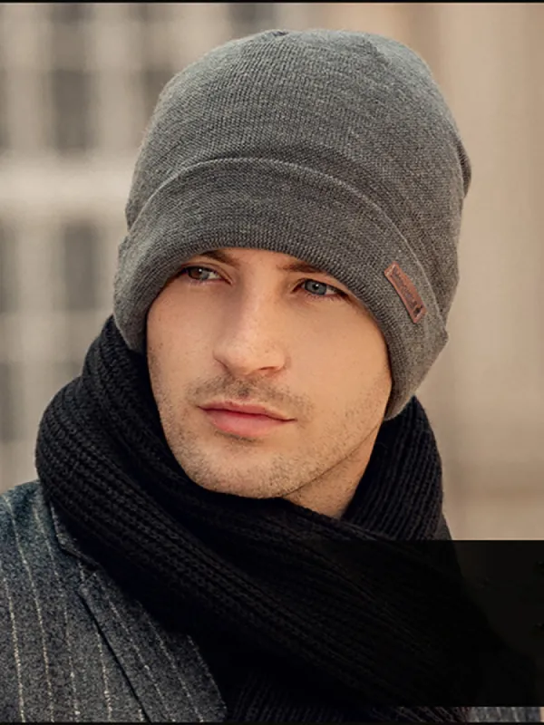 Knitting Men'S Wool Outdoor Velvet Thickening Warm Winter Beanie sold by Oeyes