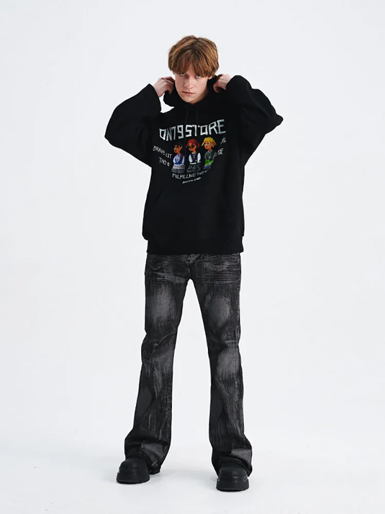 Loose-Fitting Cartoon Print Pocket Hoodie sold by Oeyes product image thumbnail 3