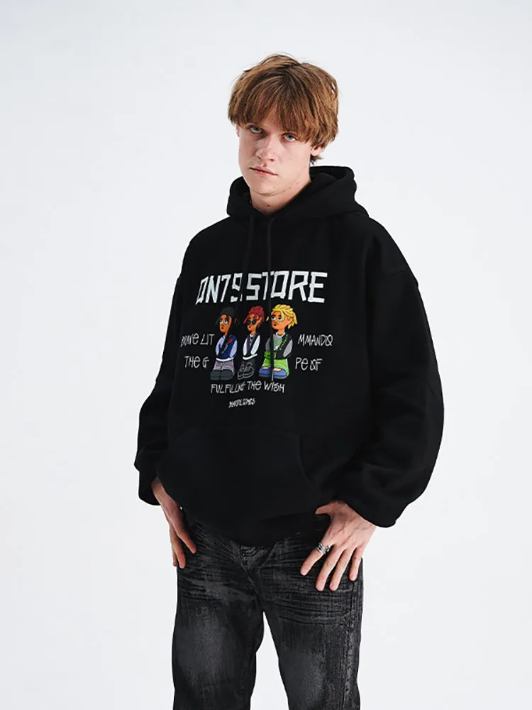 Loose-Fitting Cartoon Print Pocket Hoodie sold by Oeyes product image thumbnail 2