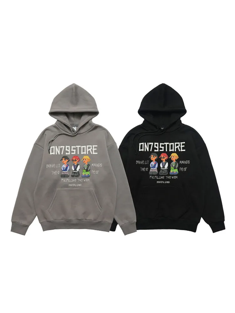 Loose-Fitting Cartoon Print Pocket Hoodie sold by Oeyes product image thumbnail 5