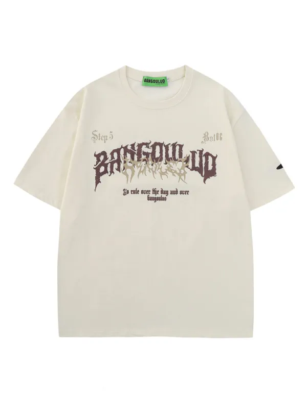 Retro Letter Print T-Shirt sold by Oeyes
