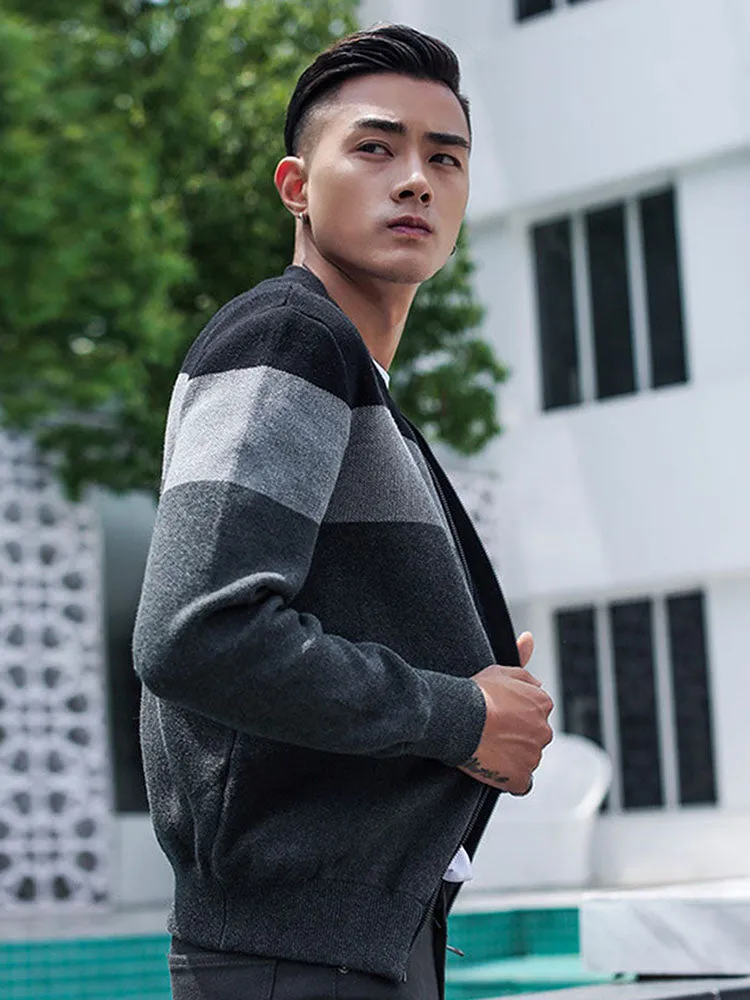 Men'S Crew Neck Zip Casual Striped Sweater sold by Oeyes product image thumbnail 4