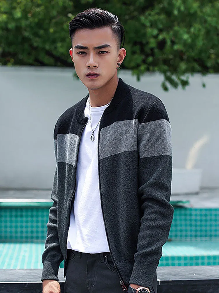 Men'S Crew Neck Zip Casual Striped Sweater sold by Oeyes product image thumbnail 2