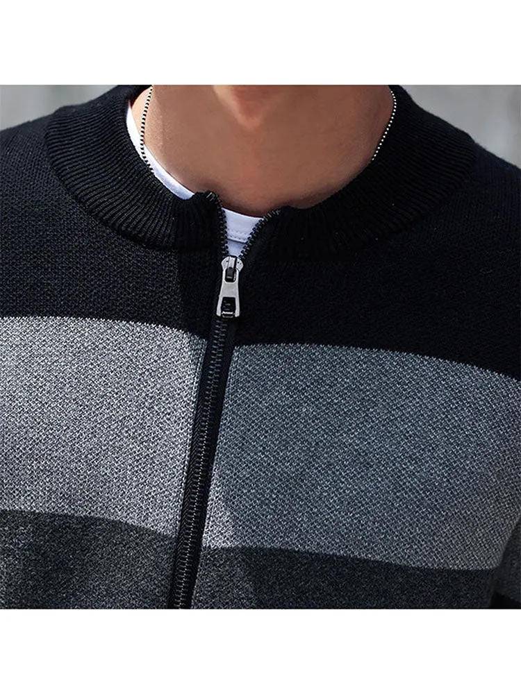 Men'S Crew Neck Zip Casual Striped Sweater sold by Oeyes product image thumbnail 5
