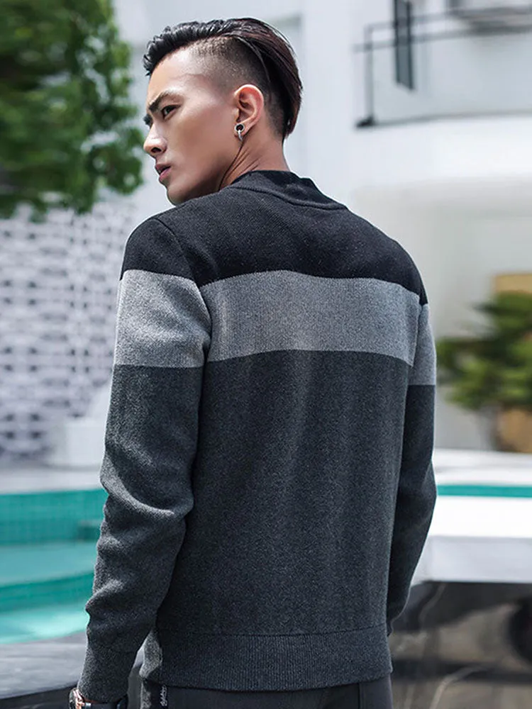 Men'S Crew Neck Zip Casual Striped Sweater sold by Oeyes product image thumbnail 3