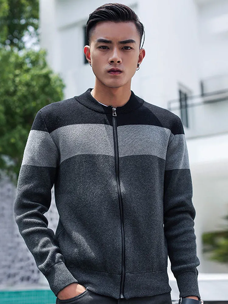 Men'S Crew Neck Zip Casual Striped Sweater sold by Oeyes