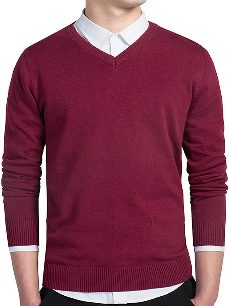 Men'S Solid Colour V-Neck Long Sleeve Sweater sold by Oeyes product image thumbnail 4