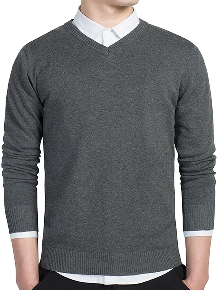 Men'S Solid Colour V-Neck Long Sleeve Sweater sold by Oeyes product image thumbnail 3