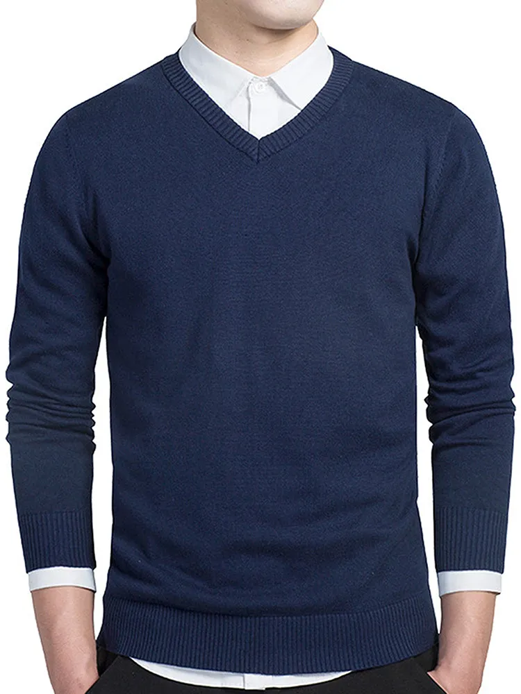 Men'S Solid Colour V-Neck Long Sleeve Sweater sold by Oeyes product image thumbnail 5