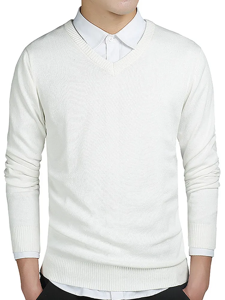 Men'S Solid Colour V-Neck Long Sleeve Sweater sold by Oeyes