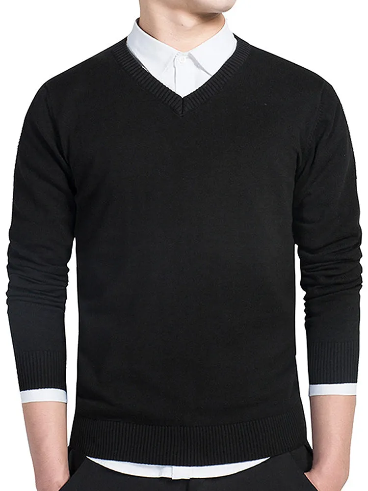 Men'S Solid Colour V-Neck Long Sleeve Sweater sold by Oeyes product image thumbnail 2